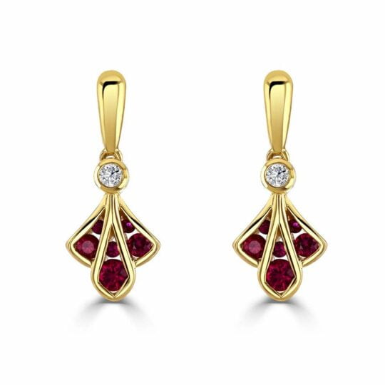 18ct Diamond & Ruby Plume Earrings