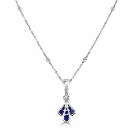 18ct Diamond & Sapphire Plume Pendant