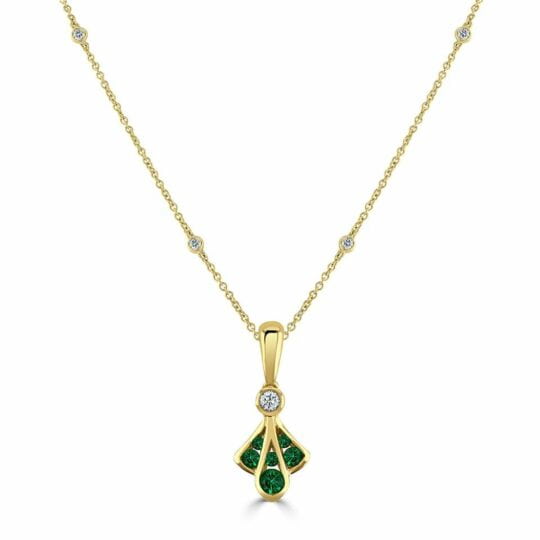 18ct Diamond & Emerald Plume Pendant