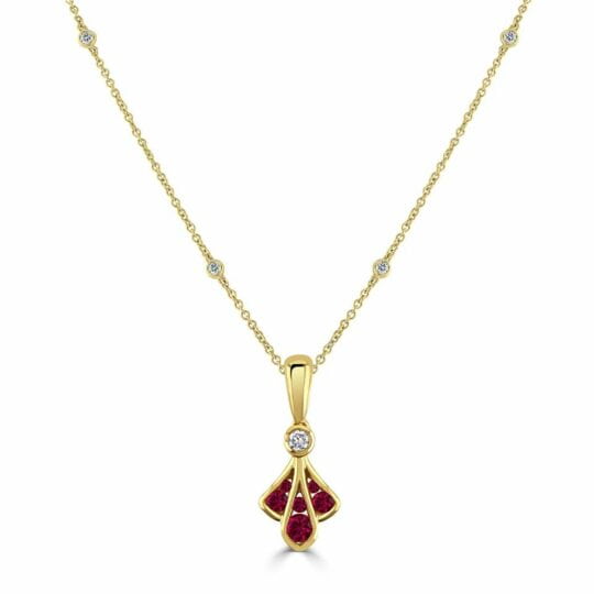 18ct Diamond & Ruby Plume Pendant