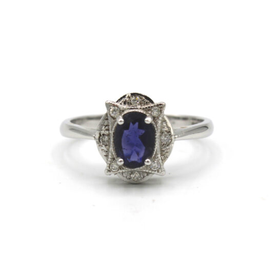 18ct Edwardian Style Iolite & Diamond Ring