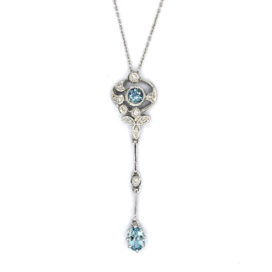 Edwardian Style Aquamarine & Diamond Drop Necklace (EXTRA INSTA PIC/ITEM CODE)
