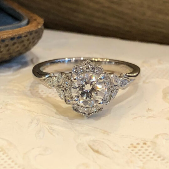 Platinum Edwardian Style Italian Engagement Ring
