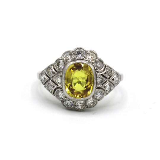 Vintage Yellow Sapphire & Diamond Cluster Ring