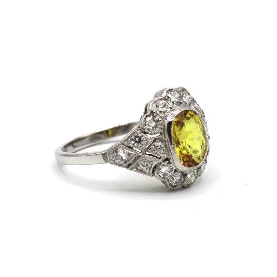 Vintage Yellow Sapphire & Diamond Cluster Ring
