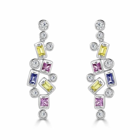 Diamond & Multi Sapphire Confetti Drop Earrings