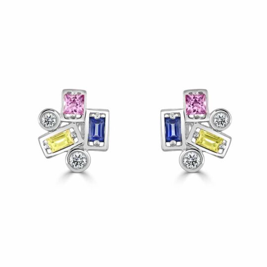 Diamond & Multi Sapphire Confetti Stud Earrings