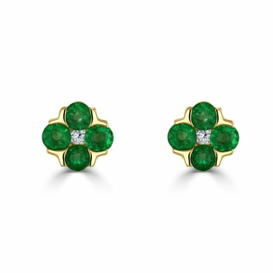 Diamond & Emerald Posy Stud Earrings