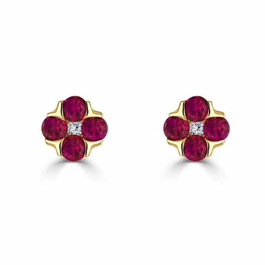 Diamond & Ruby Posy Stud Earrings