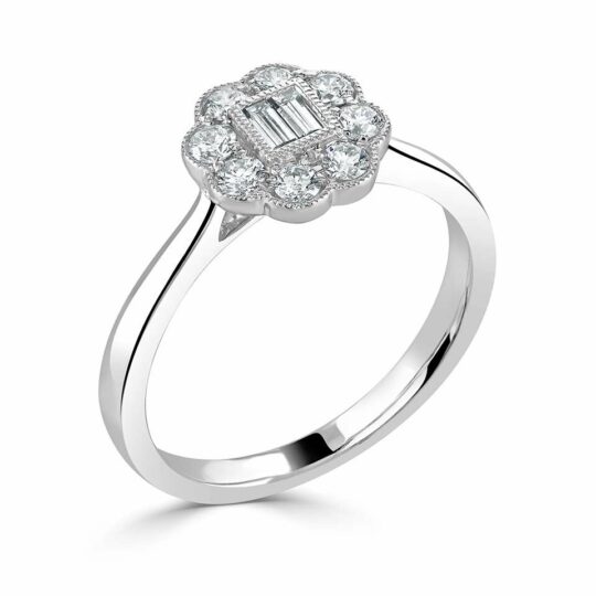 Floral Inspired Baguette Engagement Ring