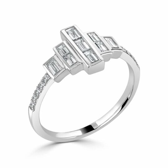Art Deco Inspired Baguette & Round Engagement Ring