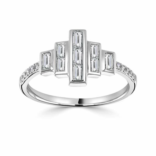 Art Deco Inspired Baguette & Round Engagement Ring