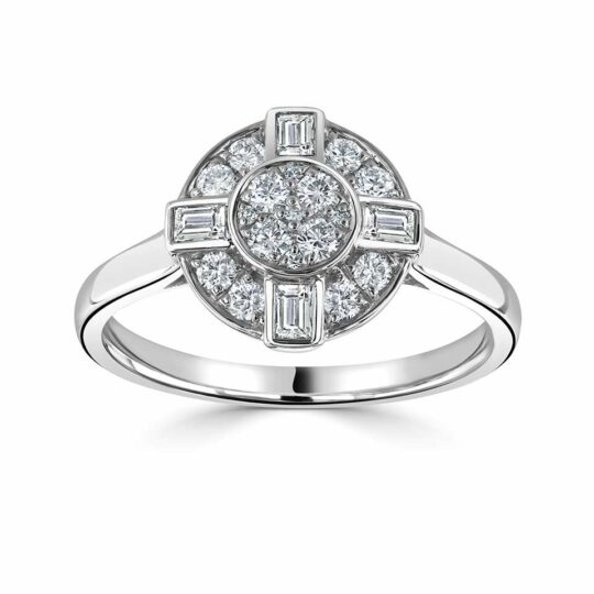 Vintage Inspired Baguette & Round Engagement Ring