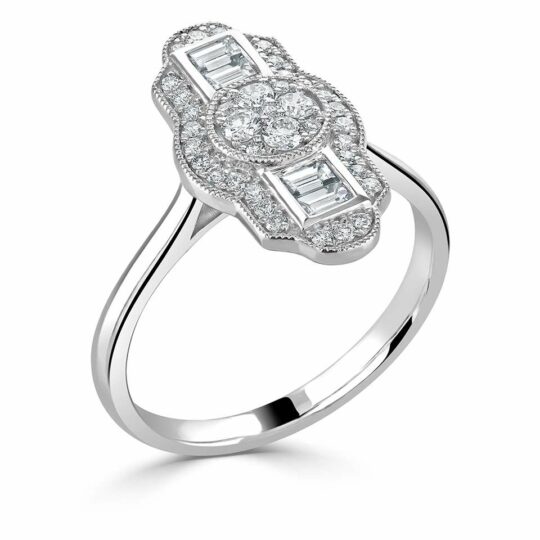 Art Deco Inspired Baguette & Round Engagement Ring