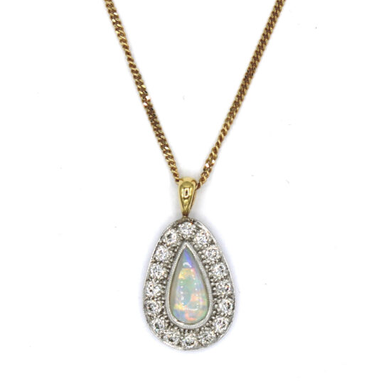 Vintage Opal & Diamond Teardrop Pendant