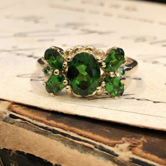 Vintage Tsavorite Garnet & Chrome Diopside Cluster Ring