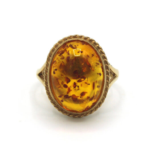 9ct Yellow Gold Amber Ring With Rope Detail