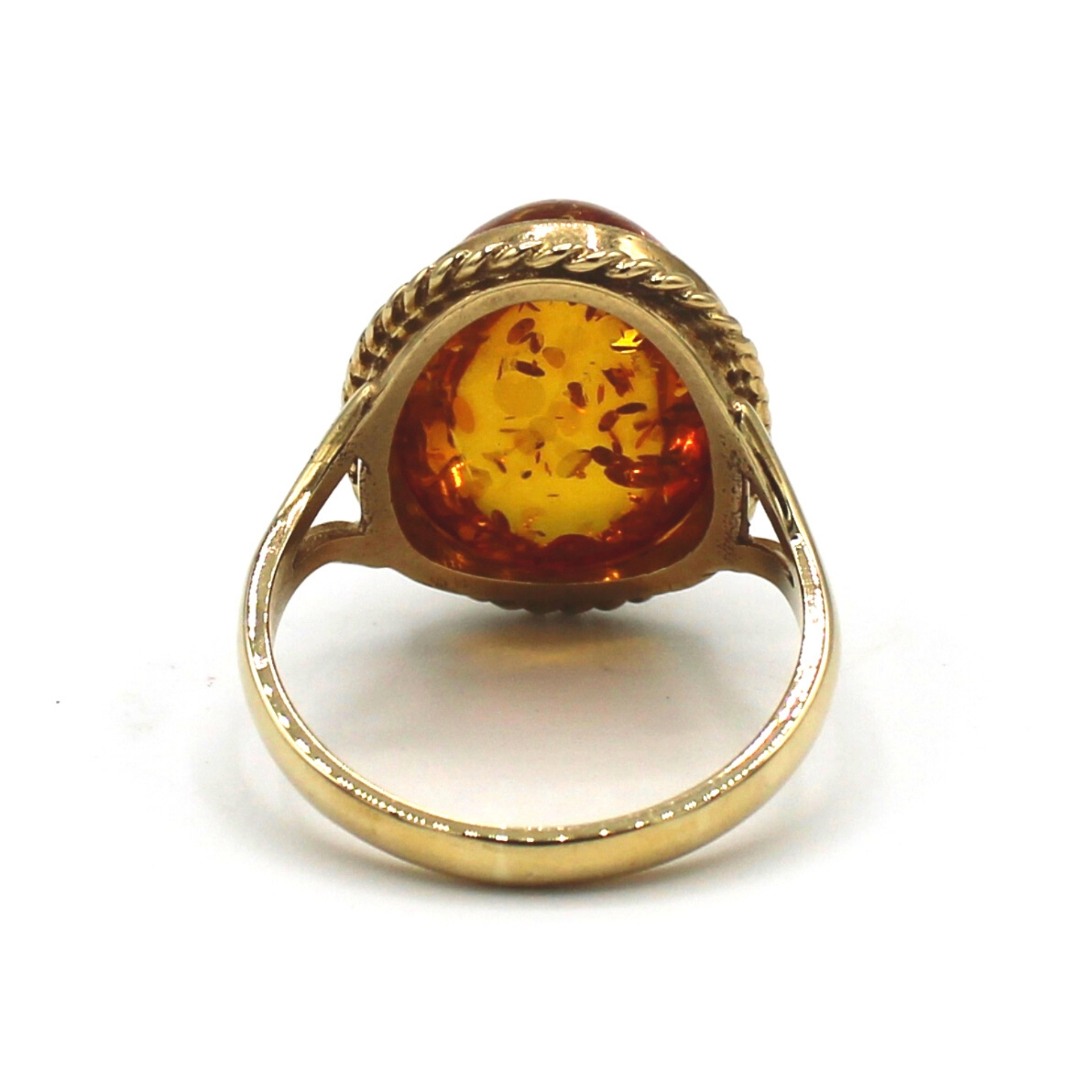 9ct Yellow Gold Amber Ring With Rope Detail