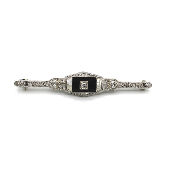 Art Deco Style Onyx & Diamond Bar Brooch