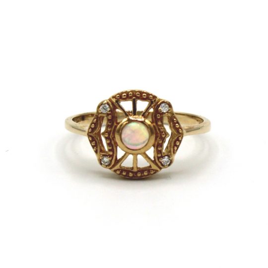 Geometric Vintage Style Opal & Diamond Ring