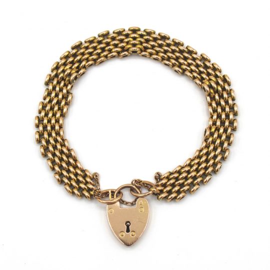 1900’s Rose Gold Gate Bracelet with Heart Padlock