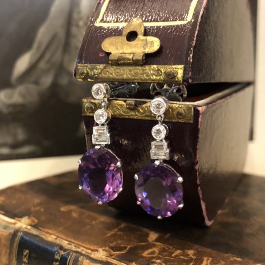 Art Deco Style Diamond & Amethyst Drop Earrings