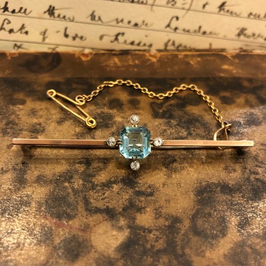 Paste Stone & Diamond Bar Brooch