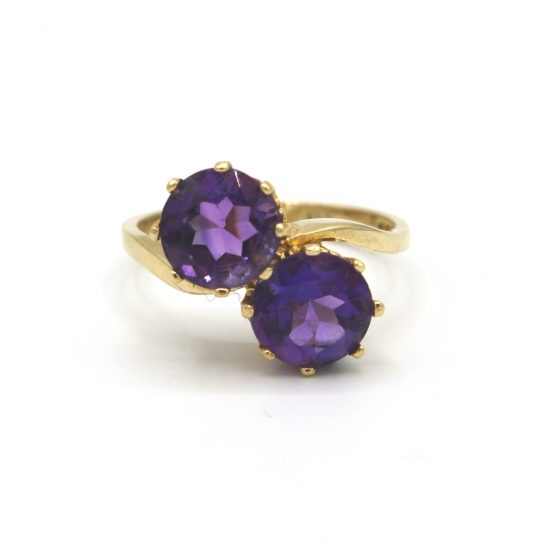 High-Set Two Stone Amethyst Ring