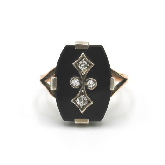 9ct Rose Gold Onyx & Diamond Ring