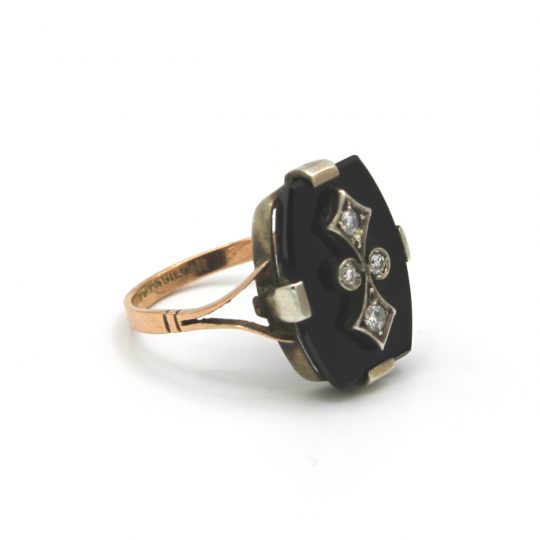 9ct Rose Gold Onyx & Diamond Ring