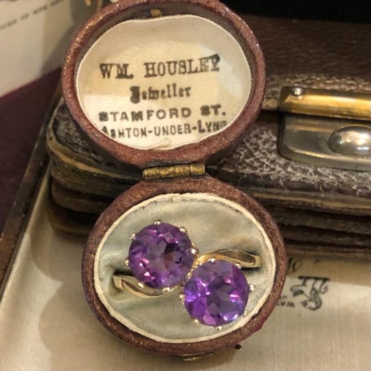 High-Set Two Stone Amethyst Ring