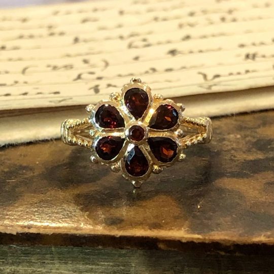 Garnet Vintage Inspired Daisy Ring