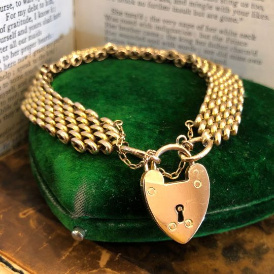 1900’s Rose Gold Gate Bracelet with Heart Padlock