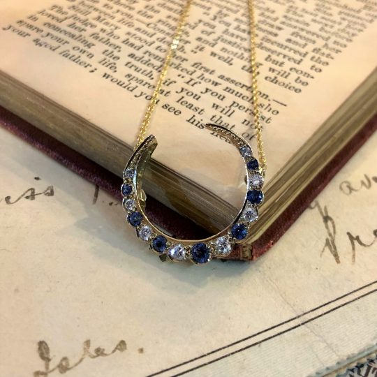 Customised Vintage Crescent Sapphire & Diamond Necklace
