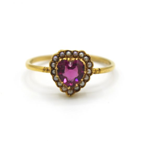 Victorian Pink Tourmaline & Pearl Heart Ring