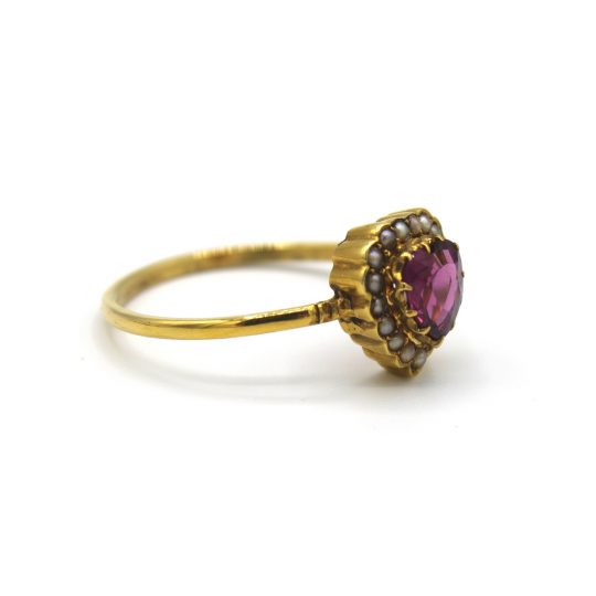 Victorian Pink Tourmaline & Pearl Heart Ring