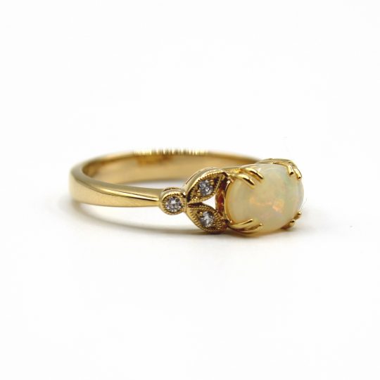 Opal & Diamond Leaf Ring