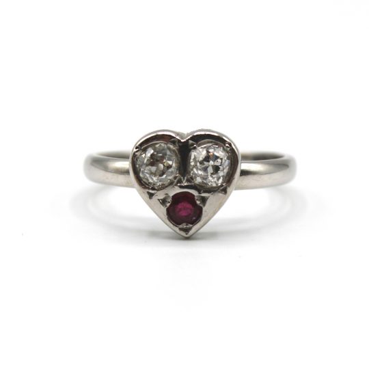 Vintage  Heart Shaped Diamond & Ruby Ring