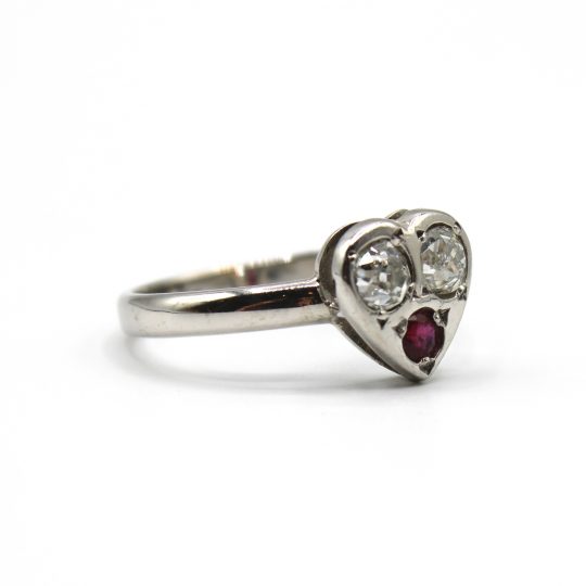 Vintage  Heart Shaped Diamond & Ruby Ring