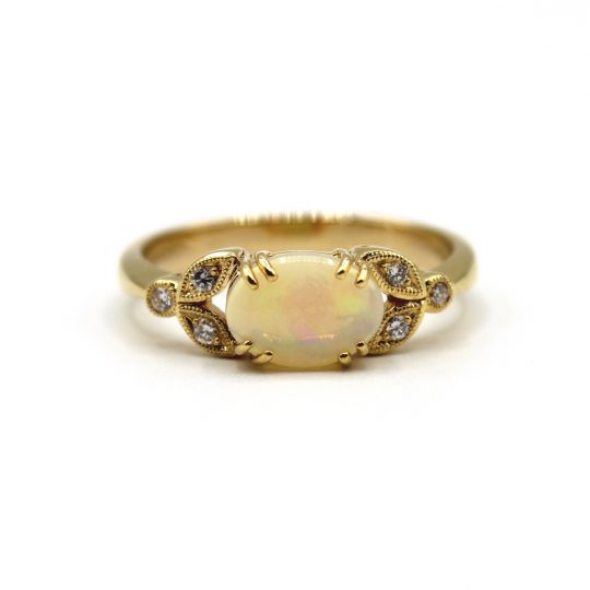Opal & Diamond Leaf Ring