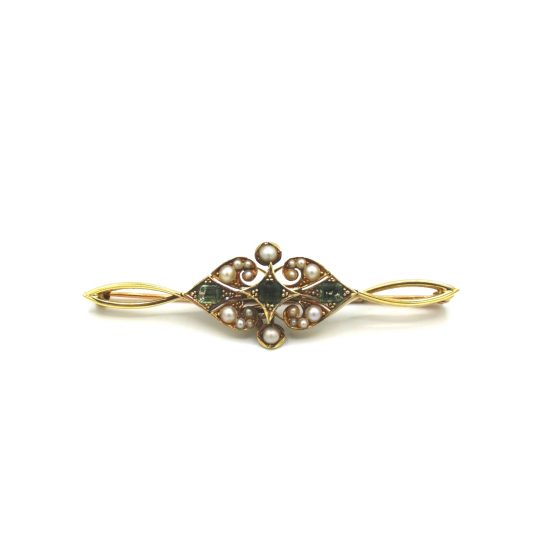 Edwardian Tourmaline & Pearl Brooch