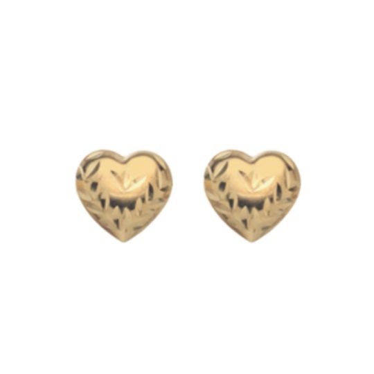 9ct Yellow Gold Patterned Heart Stud Earrings