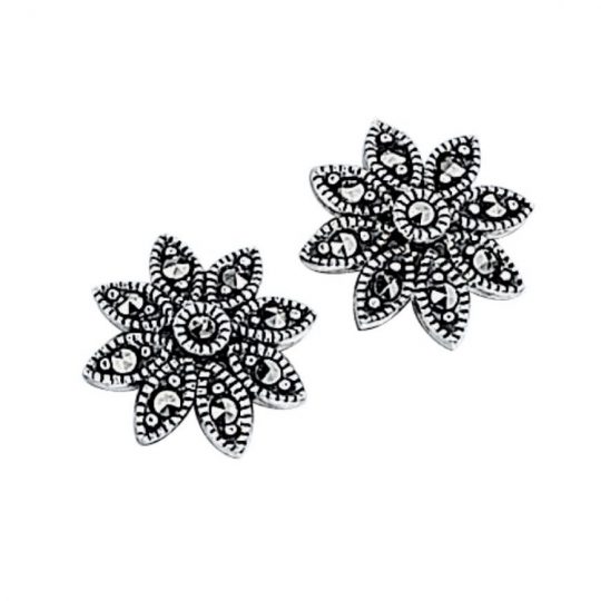 Gecko Elements Silver Marcasite Daisy Stud Earrings