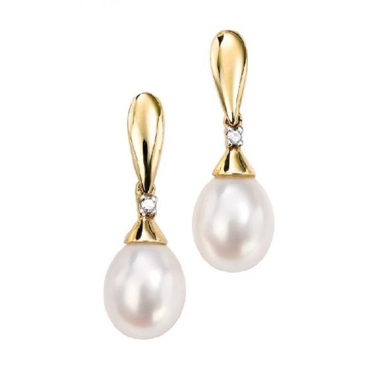 Gecko Elements Gold Diamond & Pearl Drop Earrings