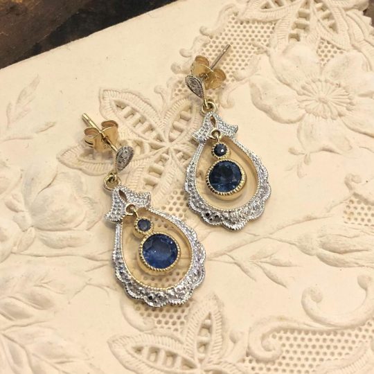 Vintage Inspired Sapphire & Diamond Drop Earrings