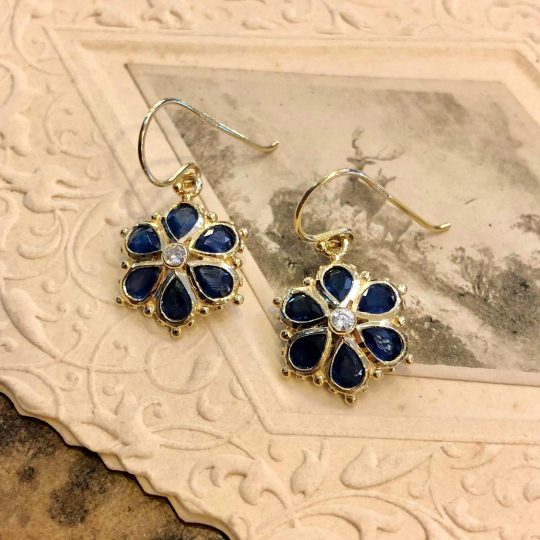 Sapphire & Diamond Vintage Style Daisy Drop Earrings