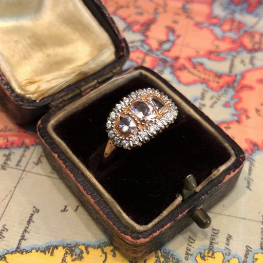 3 Stone Morganite & Diamond Cluster Ring