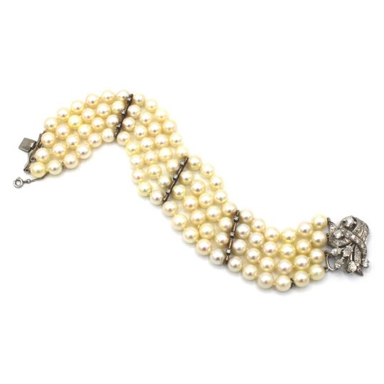 1950s Platinum Cultured Pearl & Diamond Bracelet