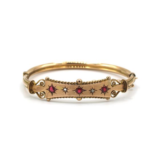 1900's Rose Gold Red Stone Bangle