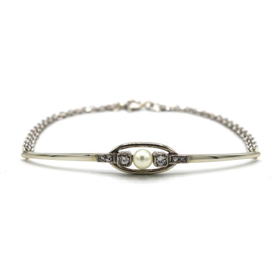 Re-Designed Art Deco Pearl & Diamond Double Chain Bracelet